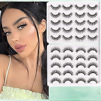 Fluffy False Eyelashes Set, 28 Pairs in 2 Boxes, Natural Curled K-Pop Thick Full Lashes, Cat Eye Dramatic Style