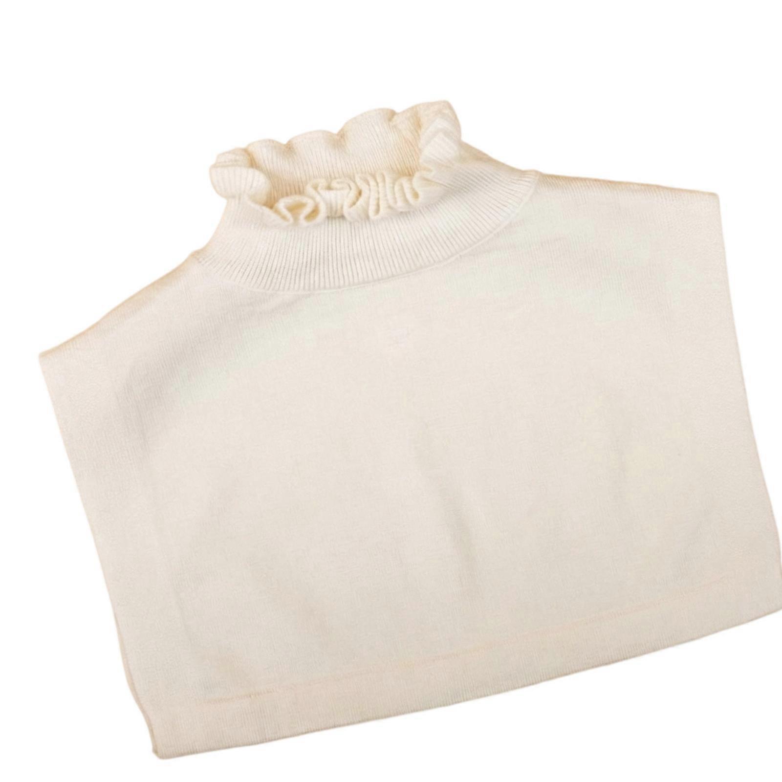 Removable Blouse Collar Insert Pull On Mock Neck Collar Insert for Sweaters and Jackets, Ruffle Layering Panel With Upper Chest Coverage Piece  White