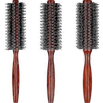 Girl's 3 Pieces Boar Bristle Round Roller Hair Brush With Wood Handle