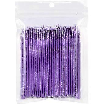 Disposable Pointed Nano Cotton Swabs compatible with Mascara Applicator Brush - Purple (100 Pieces)