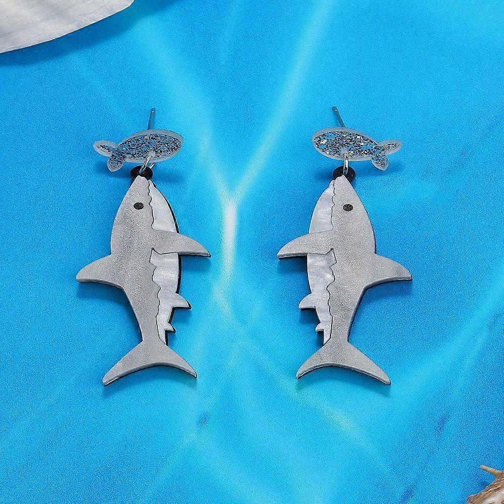 1pair Acrylic Dangle Stud Earrings Shark Dark Gray 60x23mm