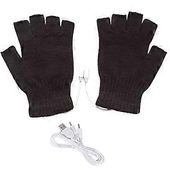 USB Heated Half Finger Hand Warmers, Soft Knitted Cuffs, Good Elasticity, Acrylic Fiber, Compatible with USB Power Sources, 1 Pair