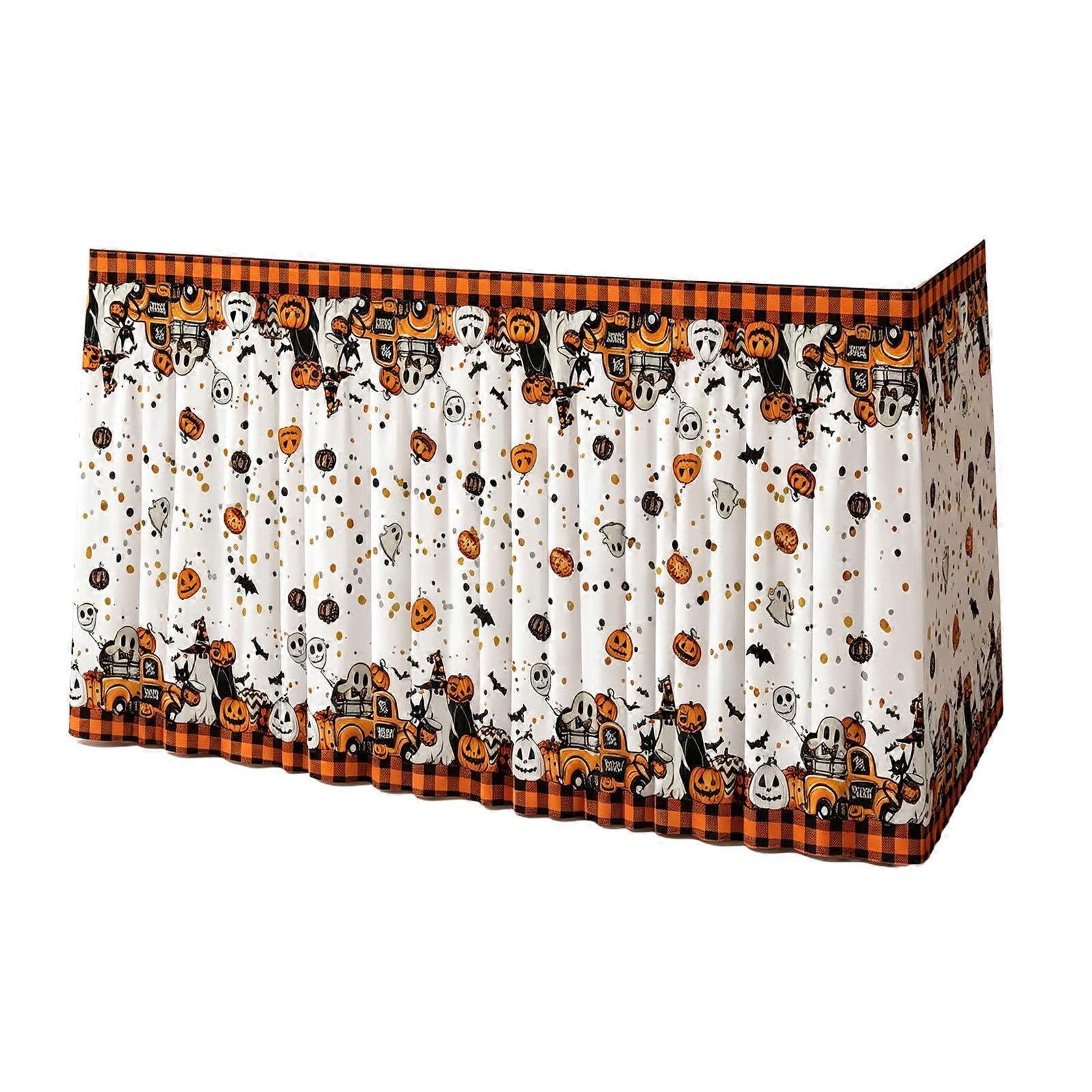 Spooky Buffet Table Skirt Fast-Closure Polyester Table Accent with Full Edge Coverage for Gathering Table Displays Multicolor