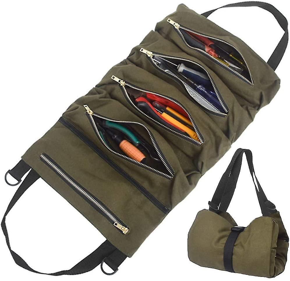 Tool Bag With 5 Zippered Pockets, Portable Canvas Tool Bag, Tool Roll Auto