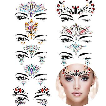 Veeki Halloween Face jewels festival Women Face Gems Glitter 8 Sets Rhinestone Rave Festival Face Jewels,Crystals Face Stickers Eyes  Body Temporary T
