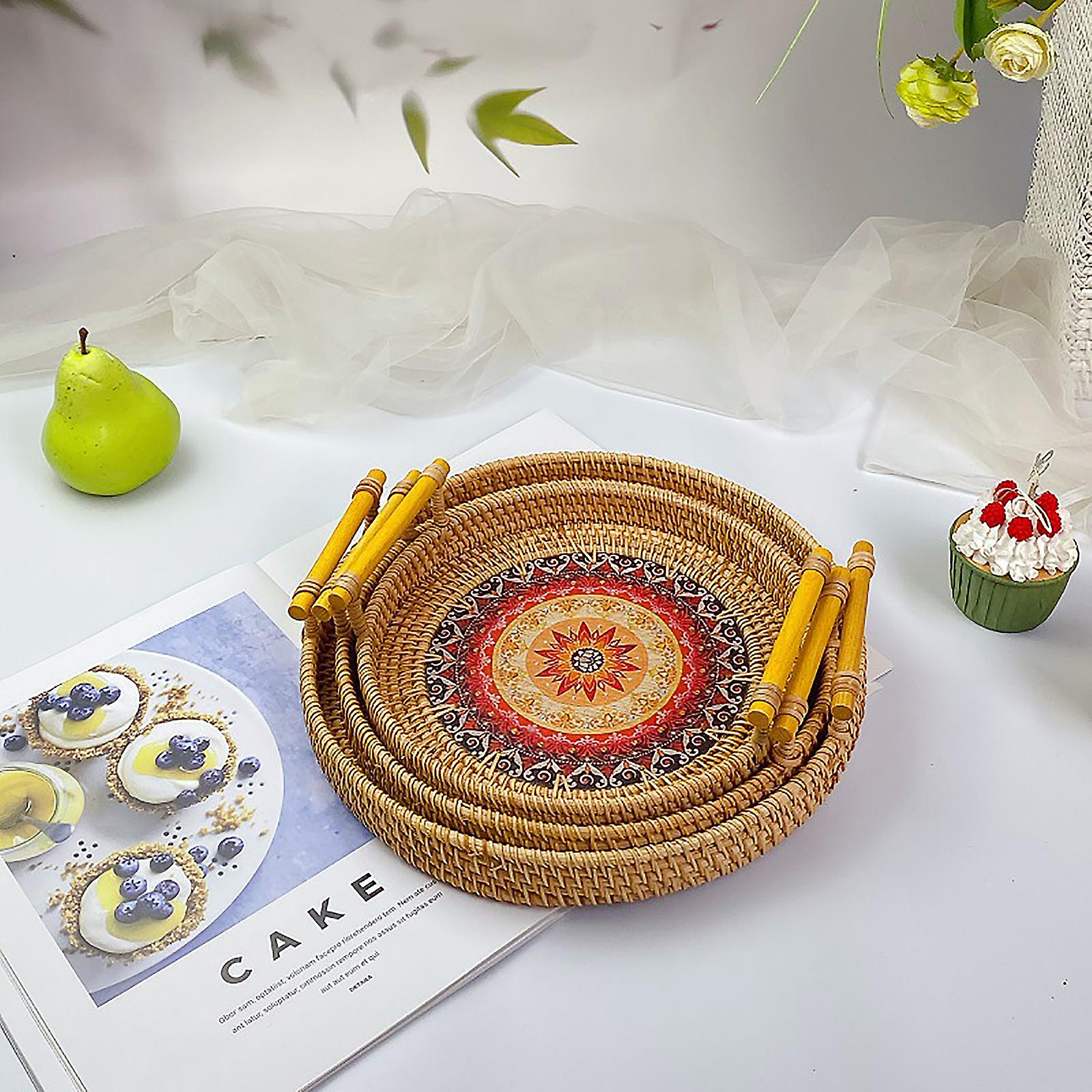 Rattan Storage Tray Wicker Baskets Bread Fruit Food Breakfast Display Box 1 Pc