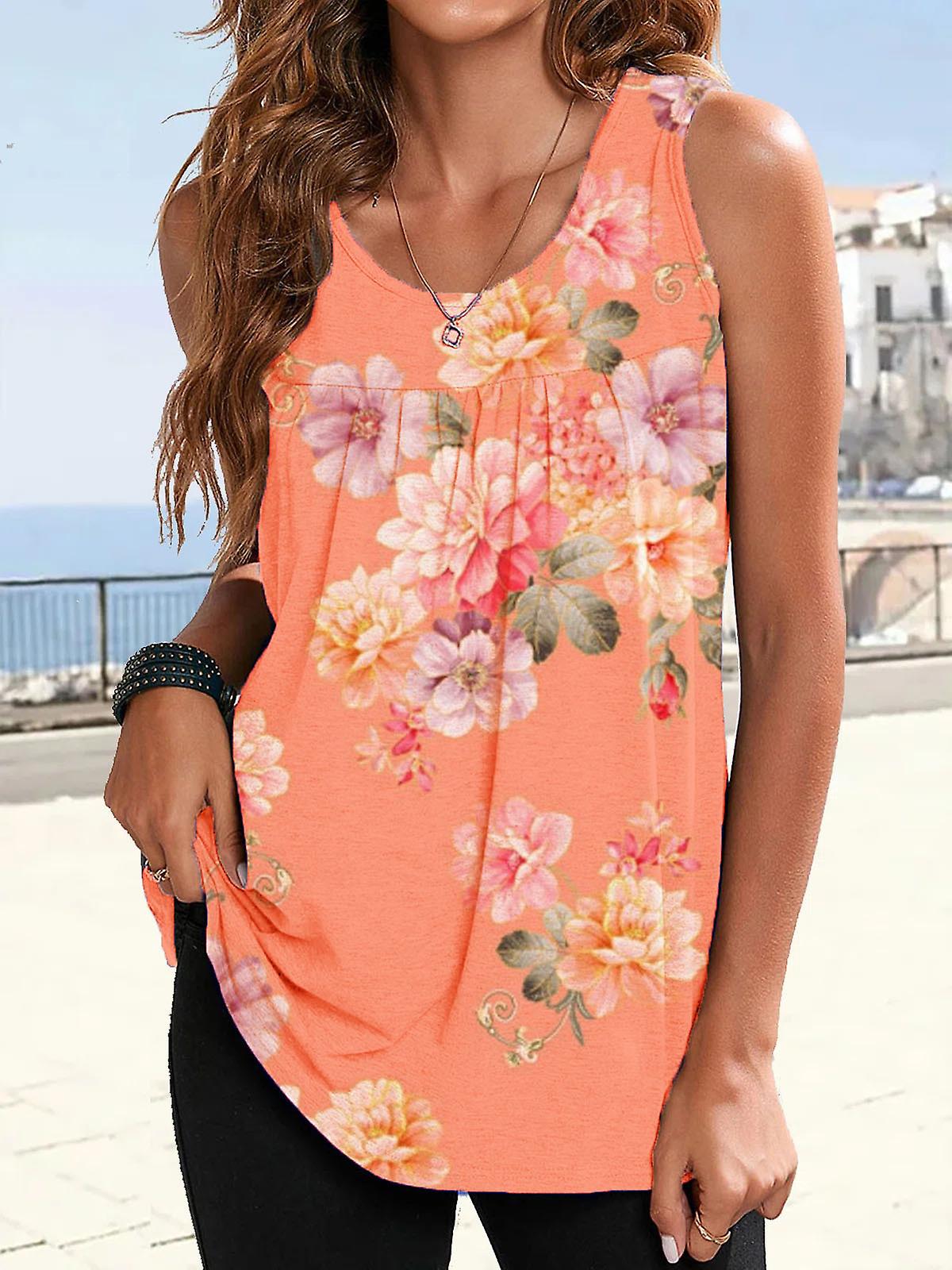 Women's Tank Top Print Sleeveless Casual Weekend Basic Round Neck Regular