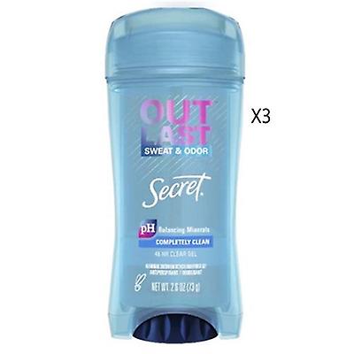Secret Outlast Sweat and Odor 48 小时透明凝胶除臭剂完全清洁 2.6oz / 73g 3 包