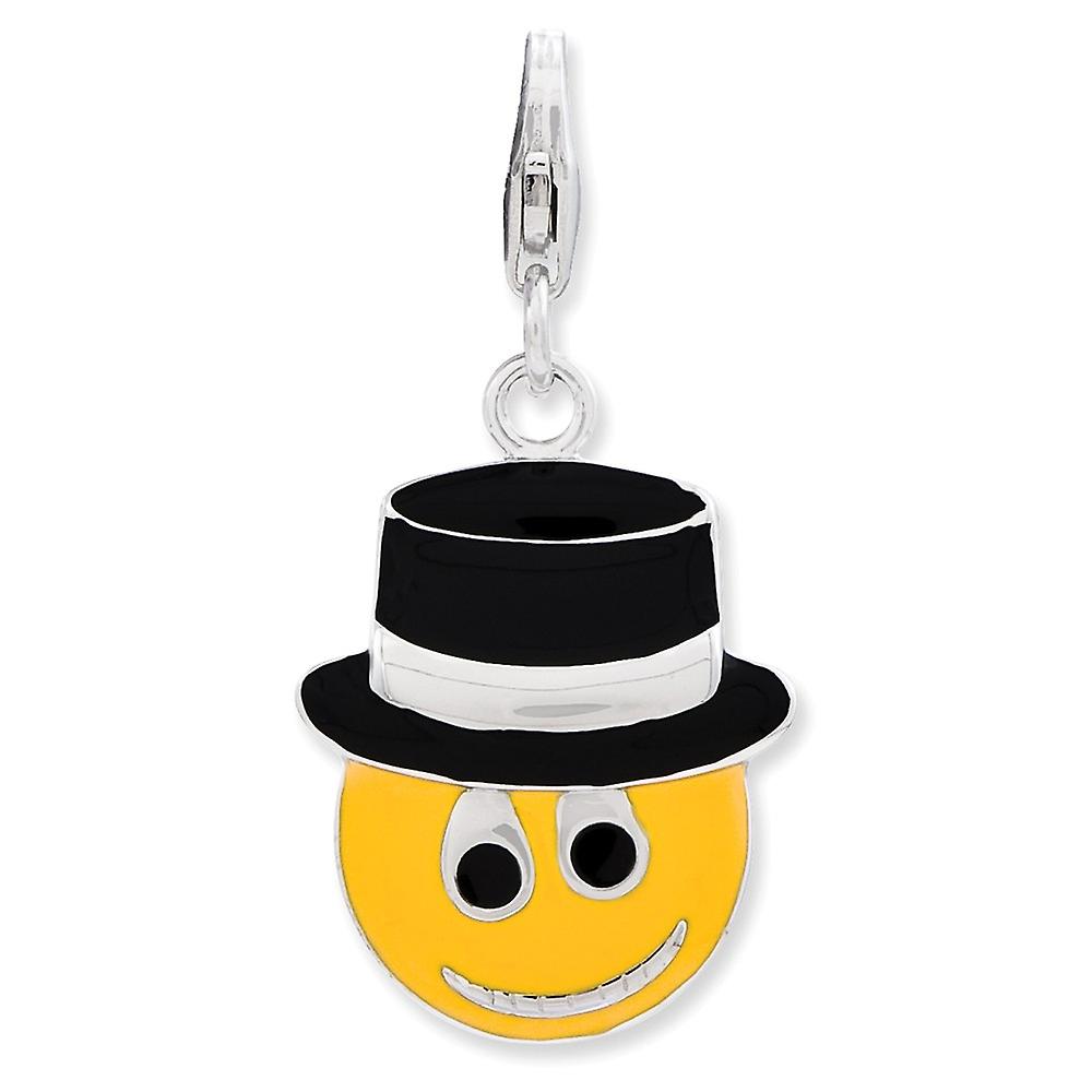925 Sterling Silver Fancy Lobster Closure Enameled Face With Top Hat W-Lobster Clasp Charm 30x15mm Wide Pendant Necklace