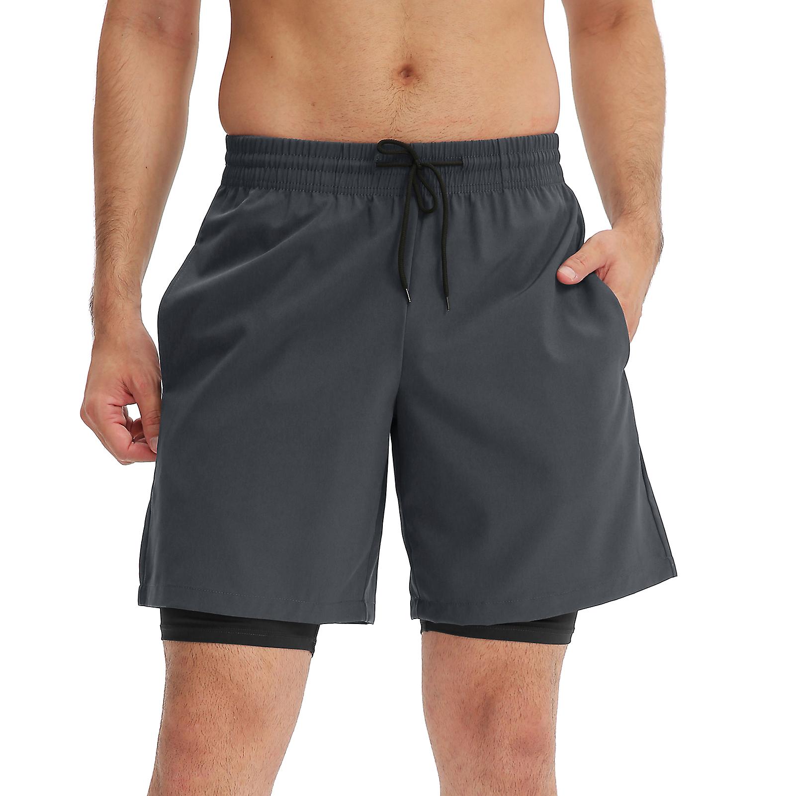 Men 2 In 1 Running Shorts Breathable Quick Dry Workout Active Shorts