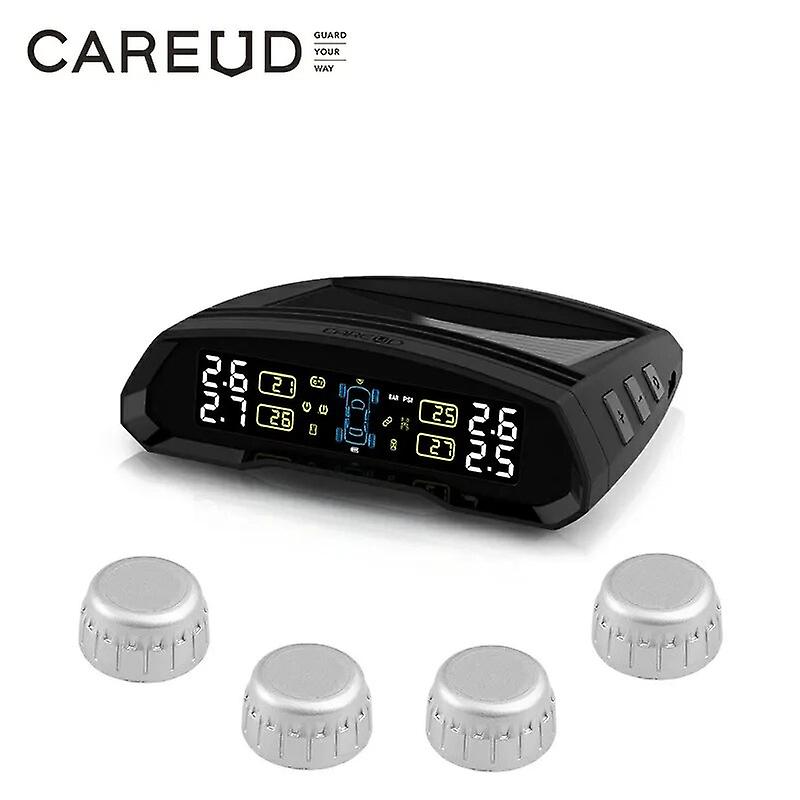 Careud Car Tpms Tire Pressure Monitoring System Solar Type Monitor With 4pcs External Sensors