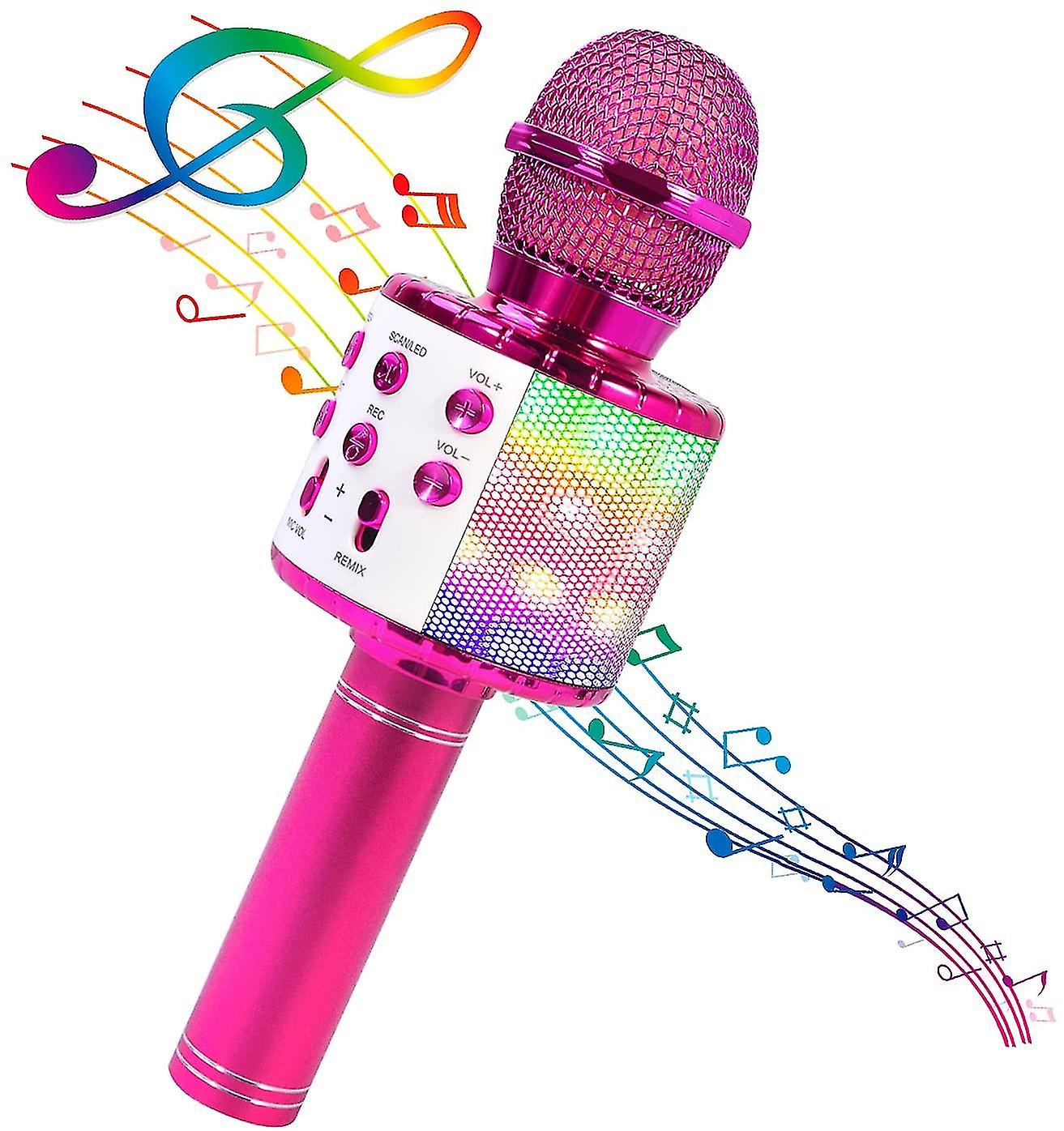 Bluetooth 4 In 1 Karaoke Wireless Microphone With Led Lights, Portable Microphone For Kids, Girls, Boys And Adultspink