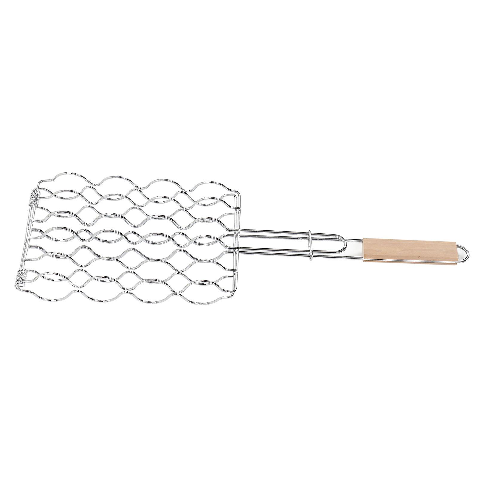 Corn Grilling Basket Stainless Steel Beech Wood Handle Even Heat Distribution 4 Corns Capacity Grilling Holder for Camping