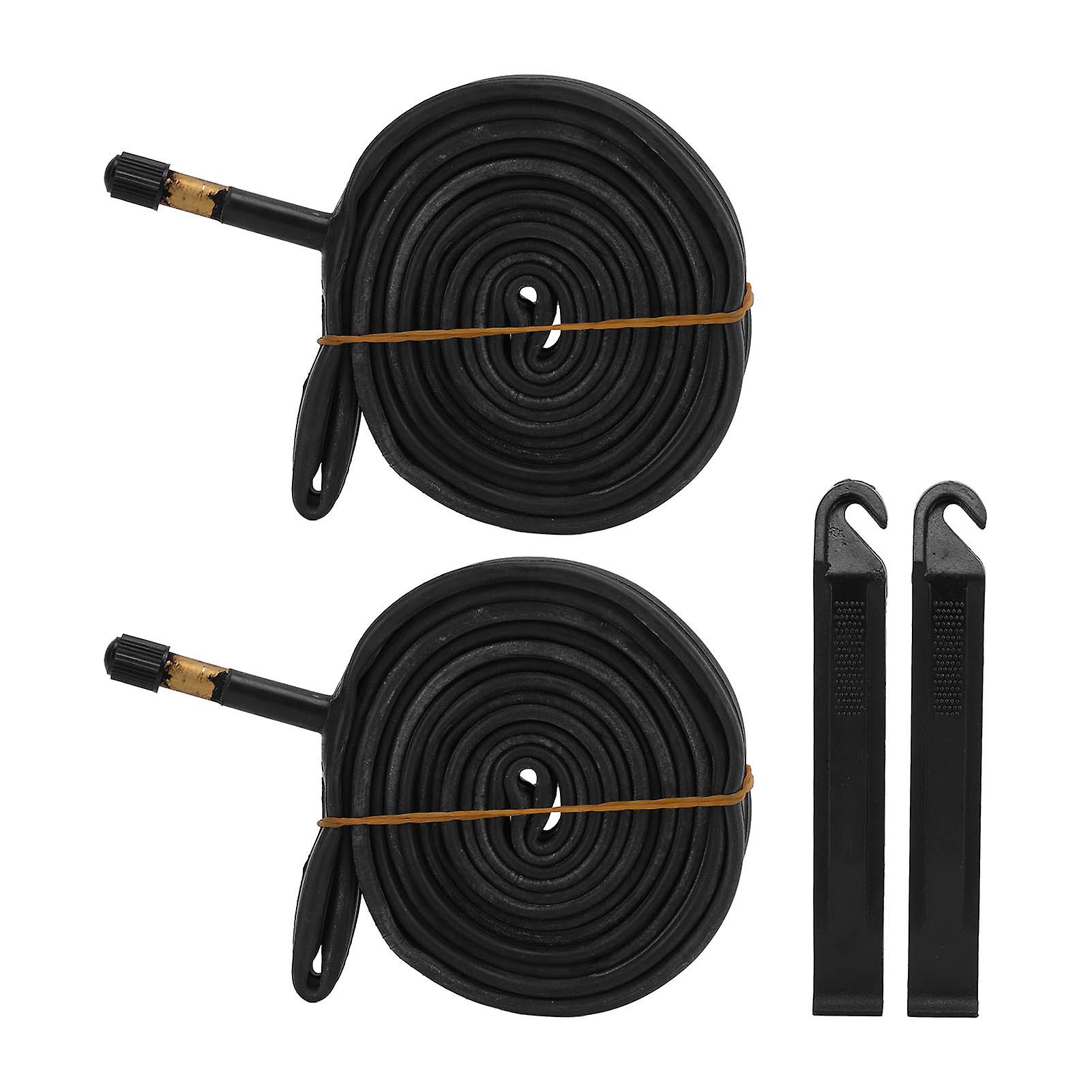 Lot de 2 chambres à air de vélo 700 x 23 C, valve Schrader 48 mm, caoutchouc butyle, avec 2 démonte-pneus