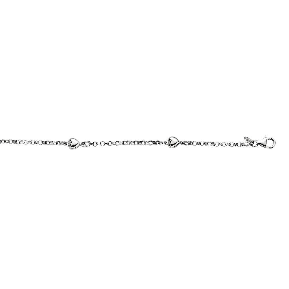925 Sterling Silver Rhodium Finish Shiny Rolo Chain Link Station Puff Anklet Pear Shape Clasp 10 Inch-Anklet for Women a