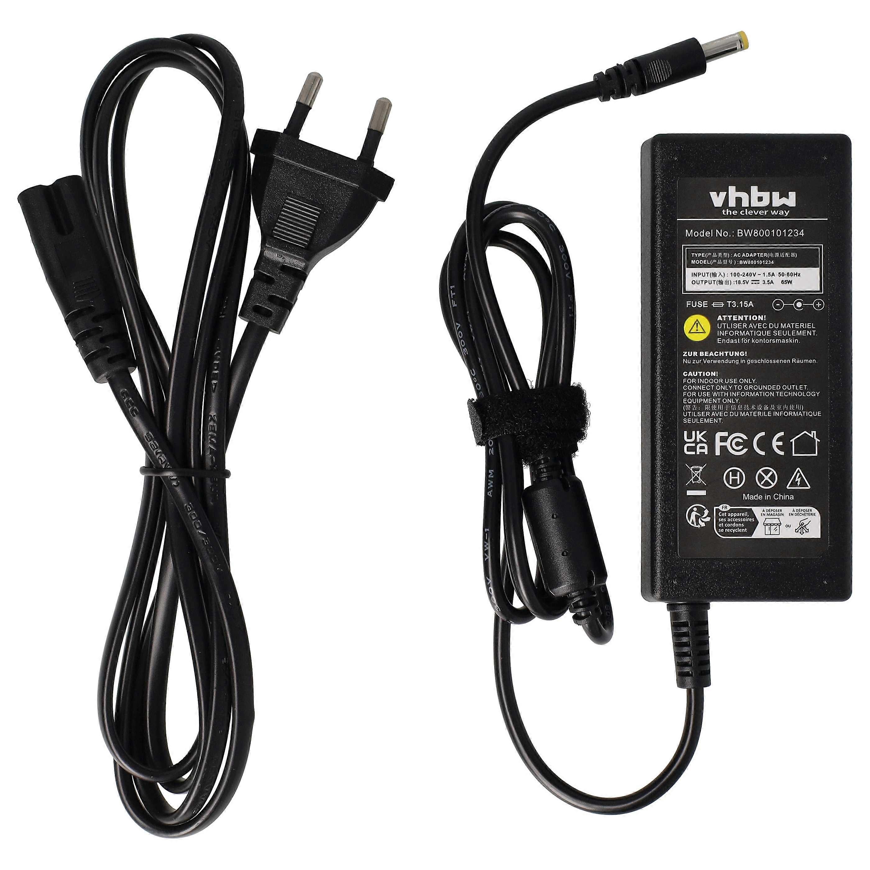 vhbw Netzteil kompatibel mit HP Pavilion DV2034EA, DV2036TX, DV2036EA, DV2035TX, DV2038TU, DV2035LA, DV2037TX, DV2034TX Notebook - 200 cm, 65 W