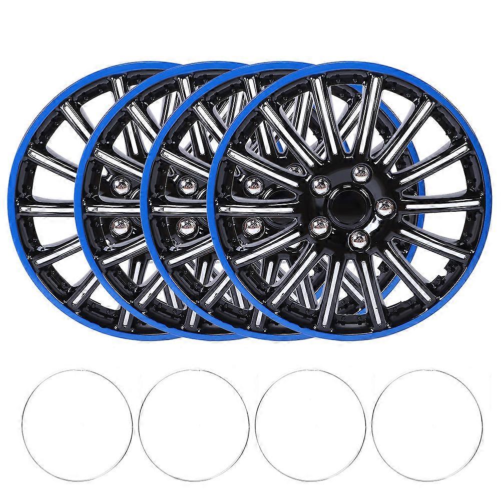 4pcs 15in Wheel Hubcap Snap On Hub Caps Cover BlackBlue Fit for R15 Tire & Steel Rim E2U911