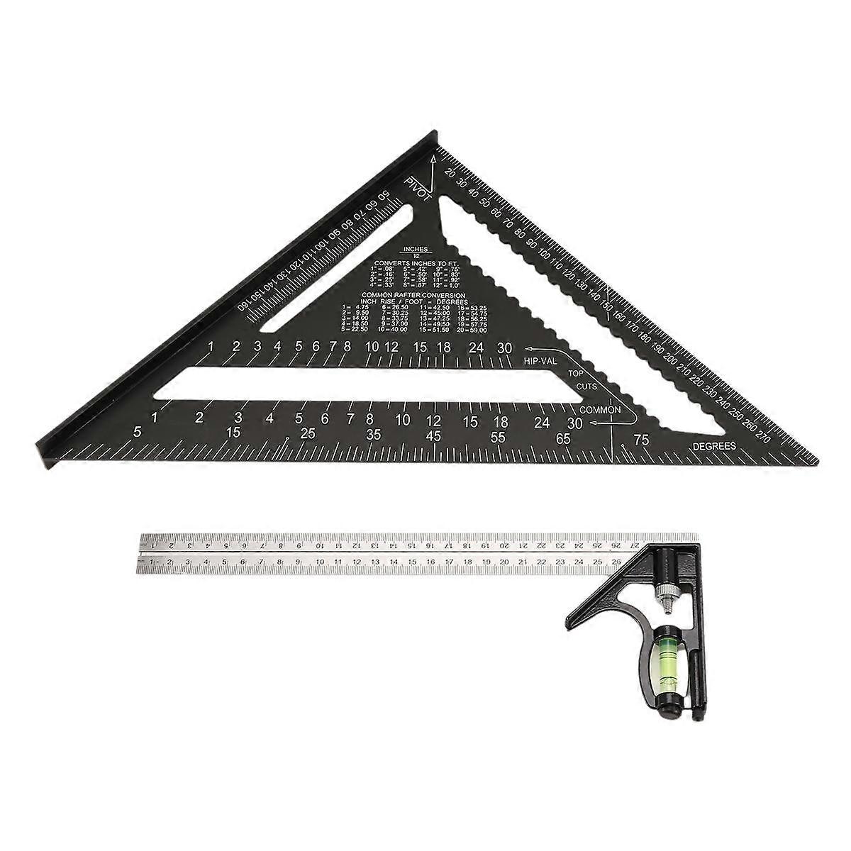 12 pollici Rafter Square e Combinazione Triangolo Quadrato, Carpenter Square, Woodworking Framing Square, Righello Goniometro Layout