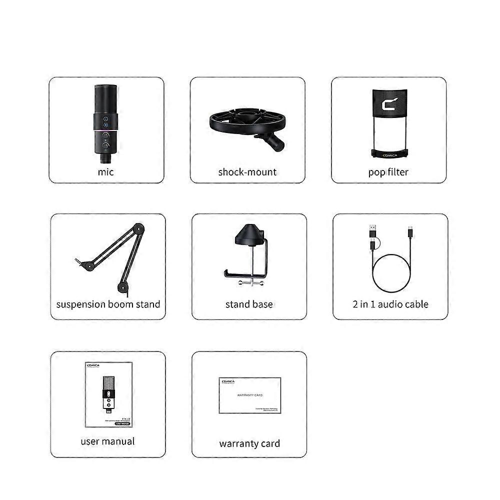 Redkid Kit de microphone d’ordinateur USB à condensateur de studio Sta-u2a avec support de bras de c