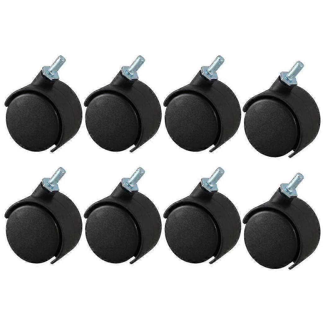 8pcs 6mm Threaded Stem 40mm Dual Wheel Rotatable Caster Black-Yvan