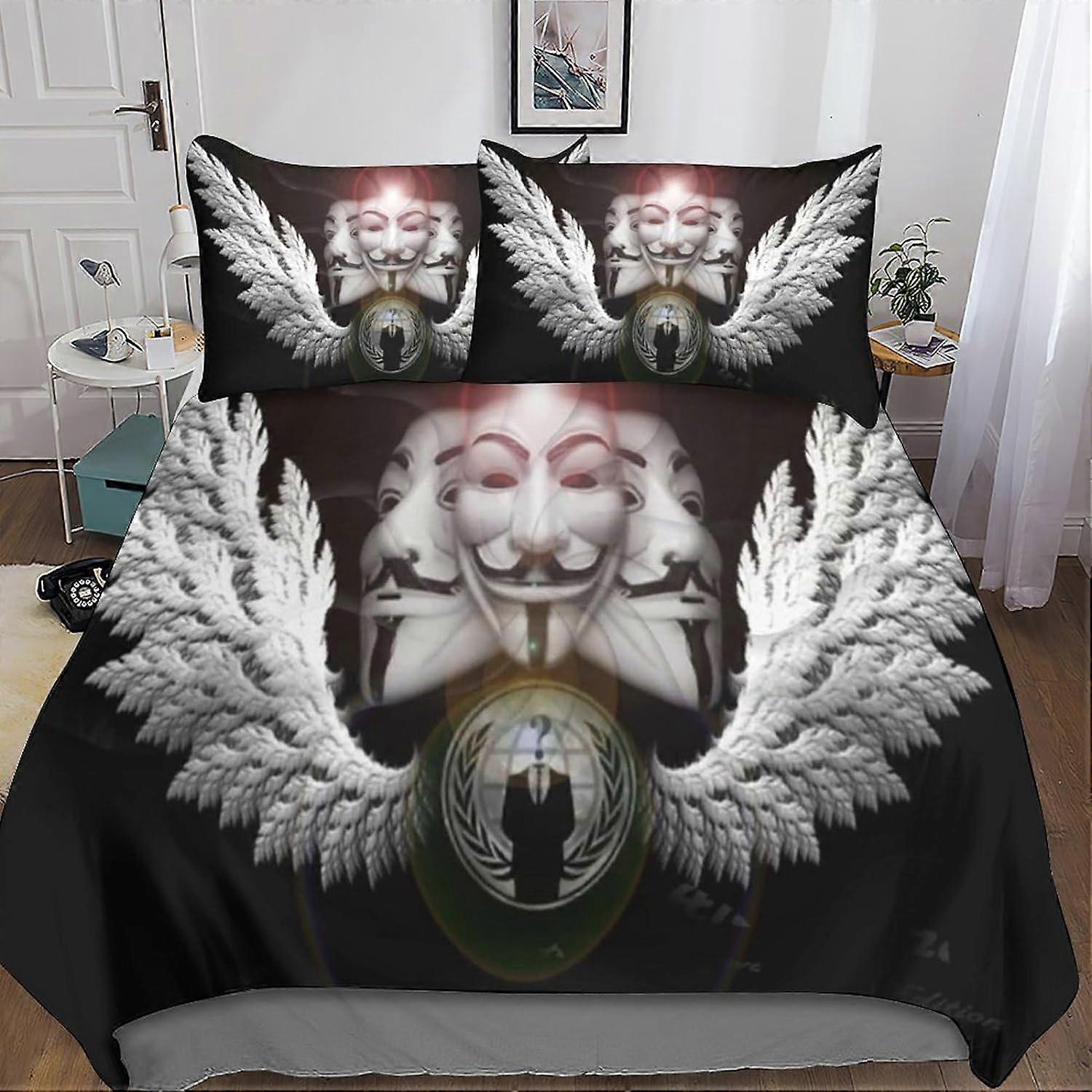 3D V for Vendetta Dekbedovertrek Beddengoed en Kussensloop Microvezel Heren Jeugd Jongens Kinderen Anoniem Beddengoed Sets met Ritssluiting 3 Stuks