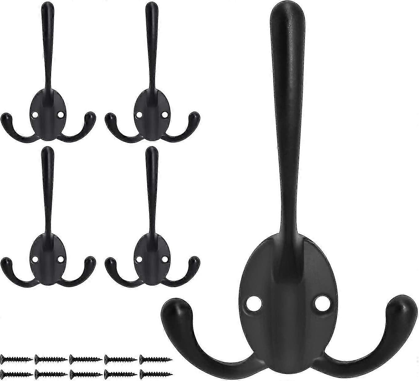 5 Pack Coat Hooks With 10 Pieces Screws (black)