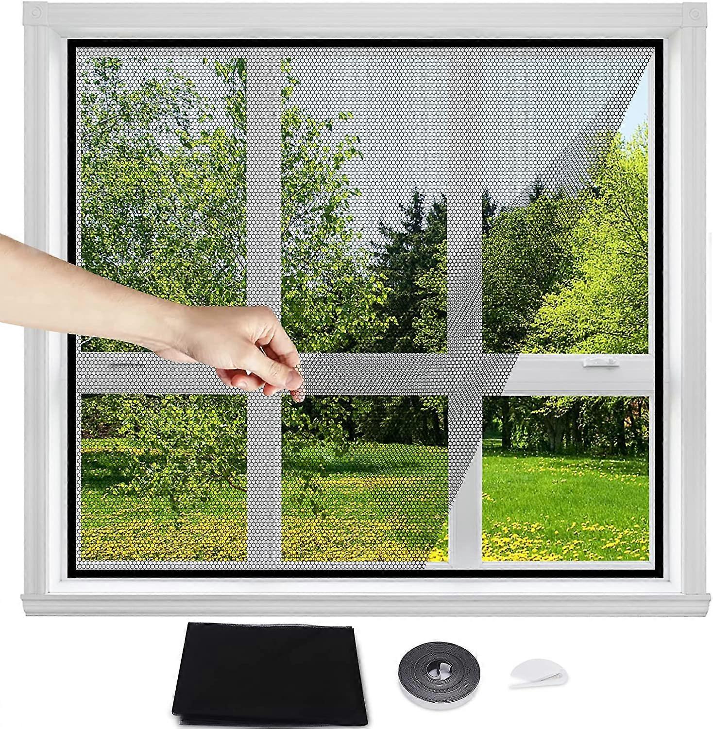 Adjustable Window Mosquito Net - No Drilling - Strong Adhesive - Cutting Tool (1, Black)