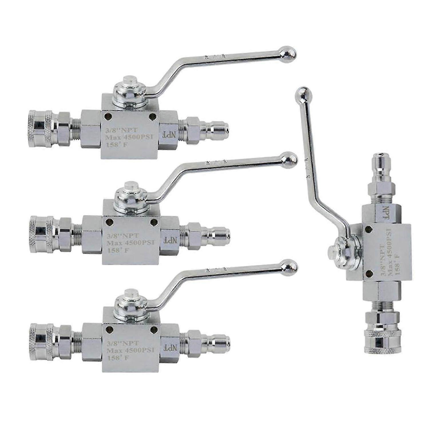 4x Power Washer Ball Valve Kit 3/8 Quick Connect 4500psi For High Pressure Hose