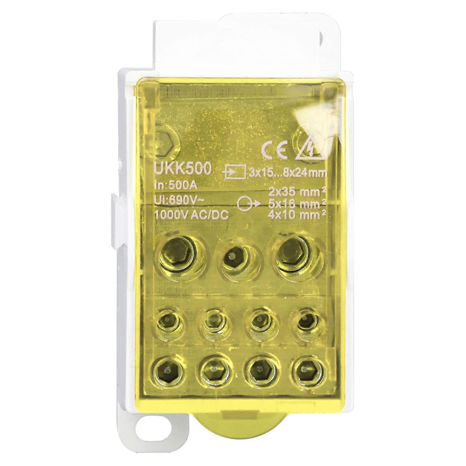 UKK500 C45 Terminal Block Junction Box 690V 500A Single Pole Rail Power Junction Box Yellow NO.7327