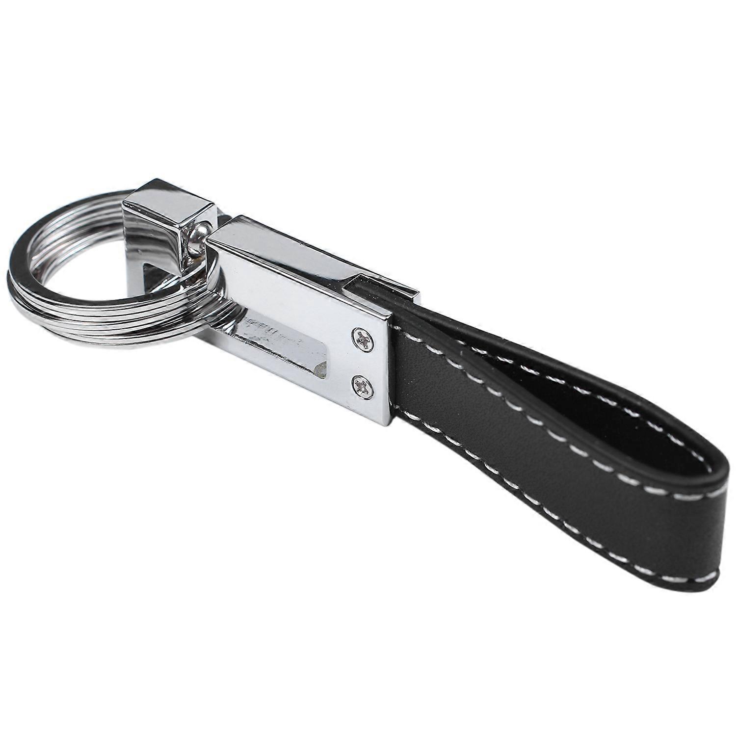 Genuine Leather Belt 3 Loop Strap Quick Release keyring Keychain Key ring Black + Silver