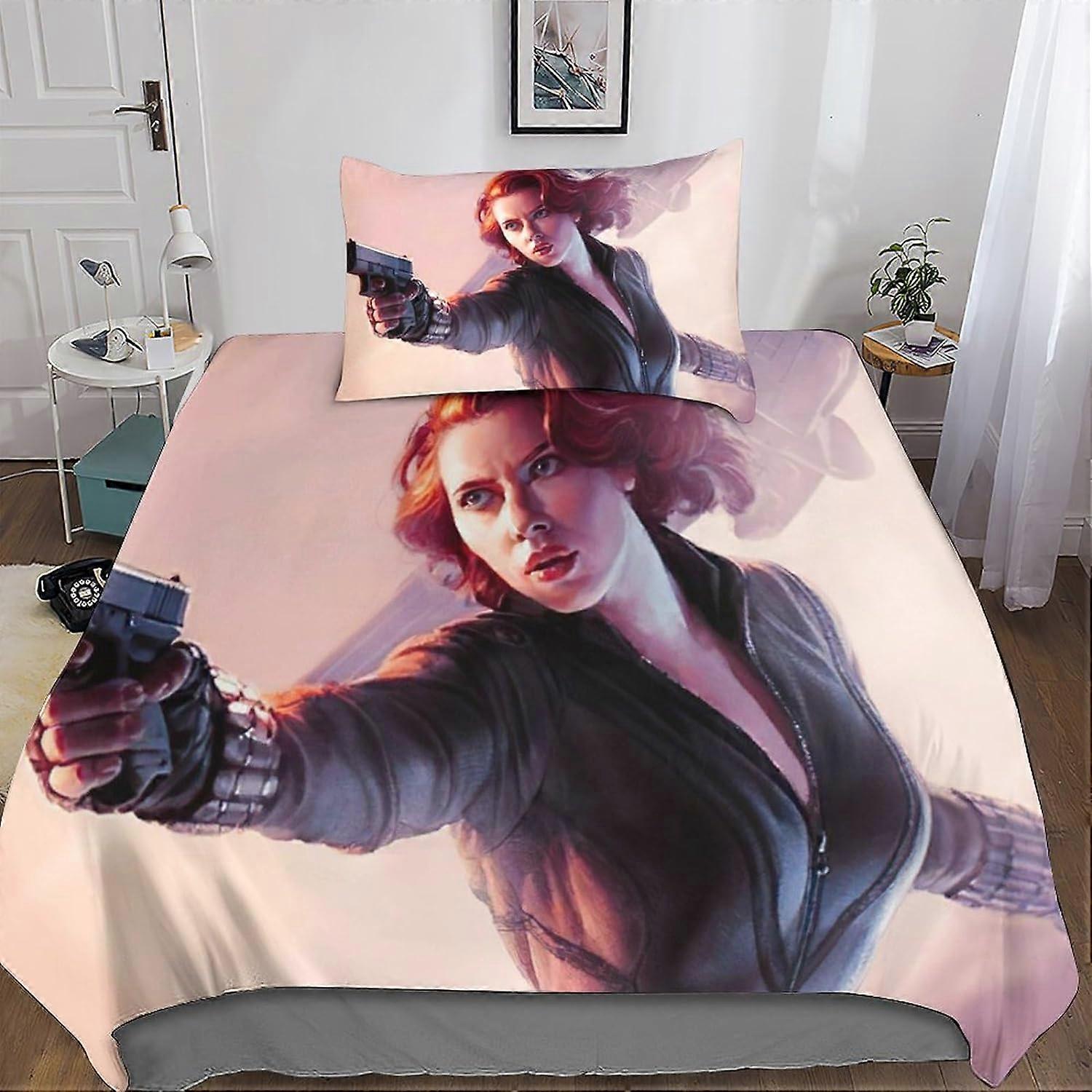 Black Widow Bedding Set with Microfiber Duvet Cover + Pillowcases 3D Printed Sets by ScarlettJohansson Duvet Cover with Zipper Closure 2 Pcs Single