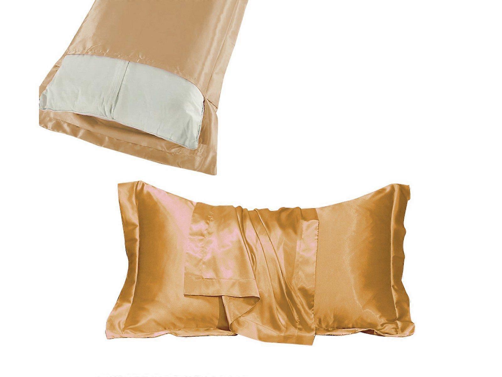 48x74cm Satin Pillowcase Solid Color Silk Soft Bedding Pillowcase - Camel