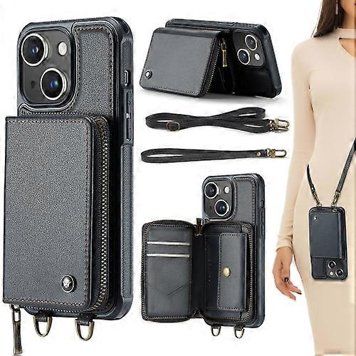 For iPhone 15 JEEHOOD C22 Series Zipper Wallet Leather Mobile Phone Case with Dual Lanyard