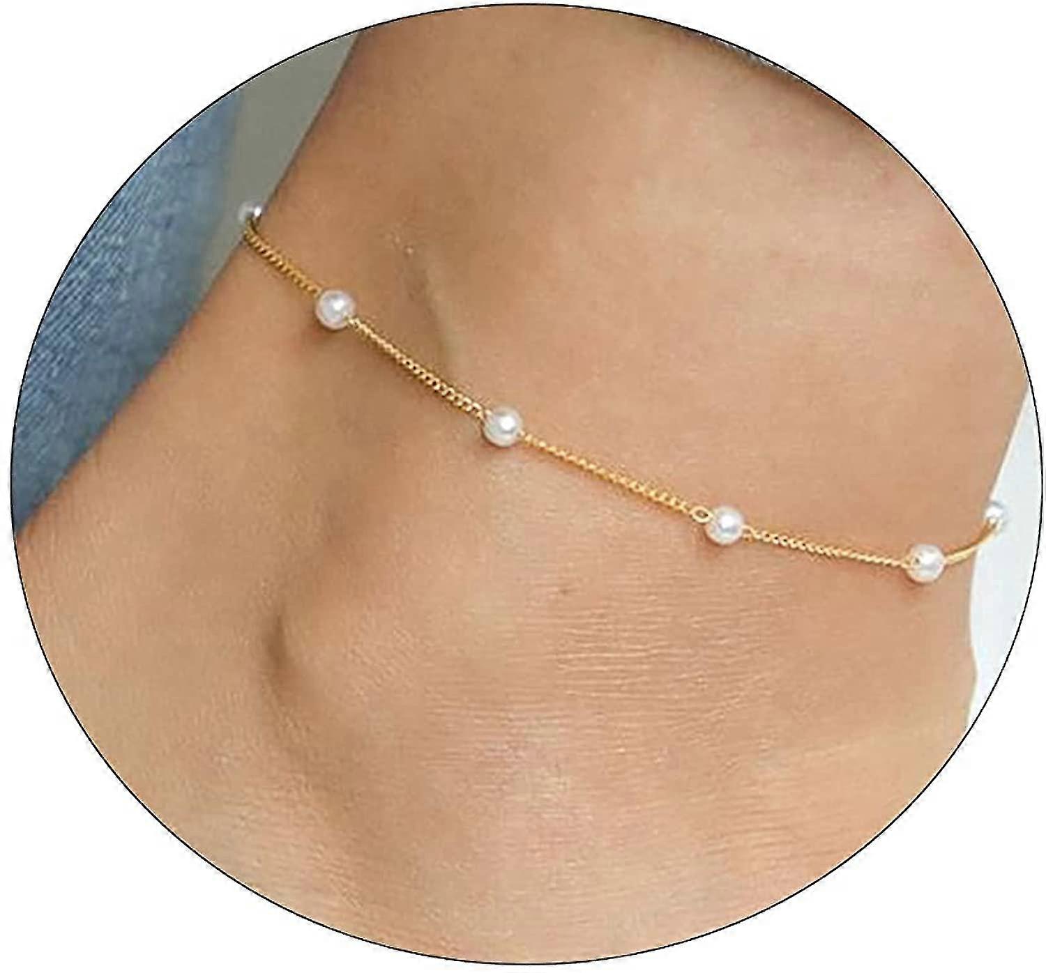 Anklet Bracelets For Women Gold Plated Dainty Pearls Anklet Simple Snake Ankle Chain