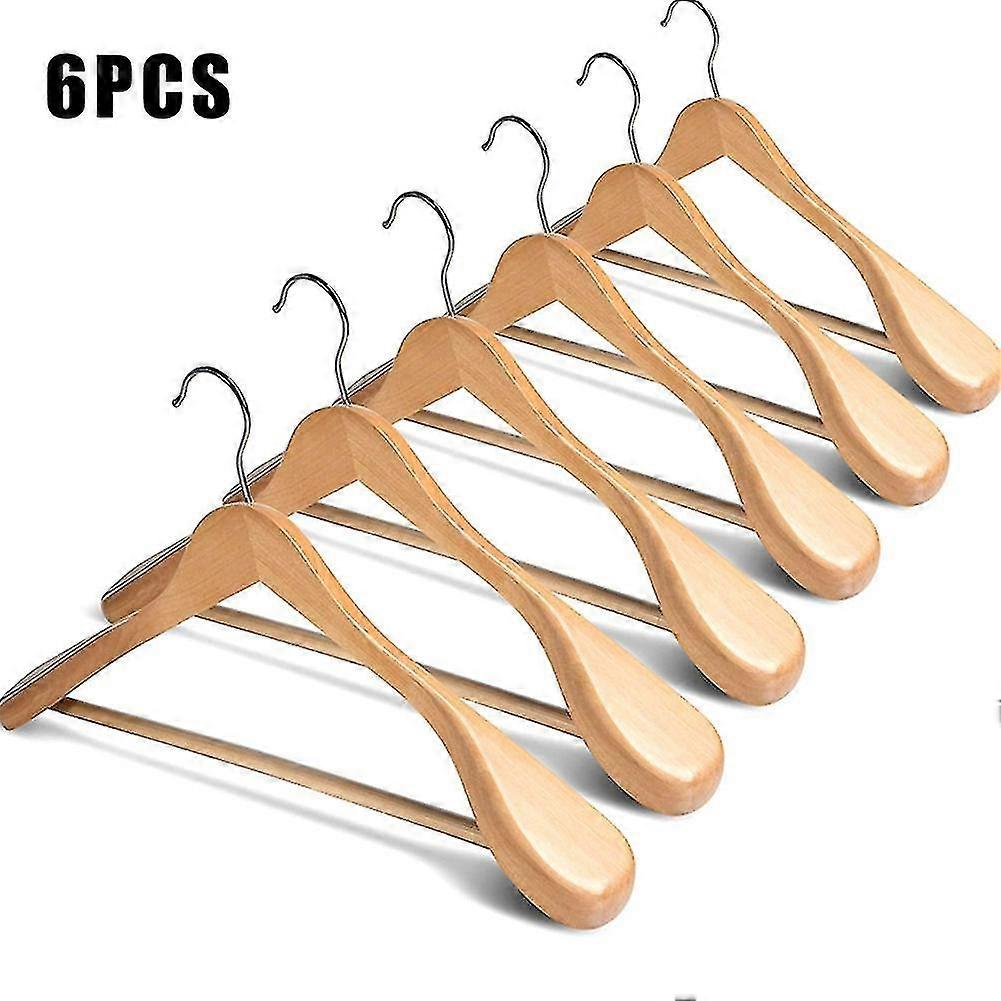 6 st breda axel trähängare med halkfria byxor bar för kappa kläder klänning kostym C