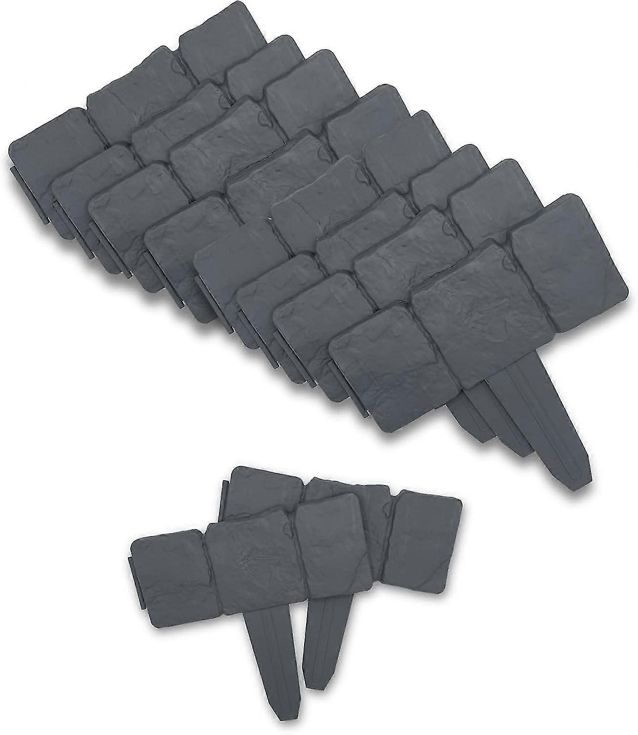 Set Of 10 - Stone Effect Garden Edging Module - Edge For Fence, Flowerbed, Planting - Flexible Plastic - Gray