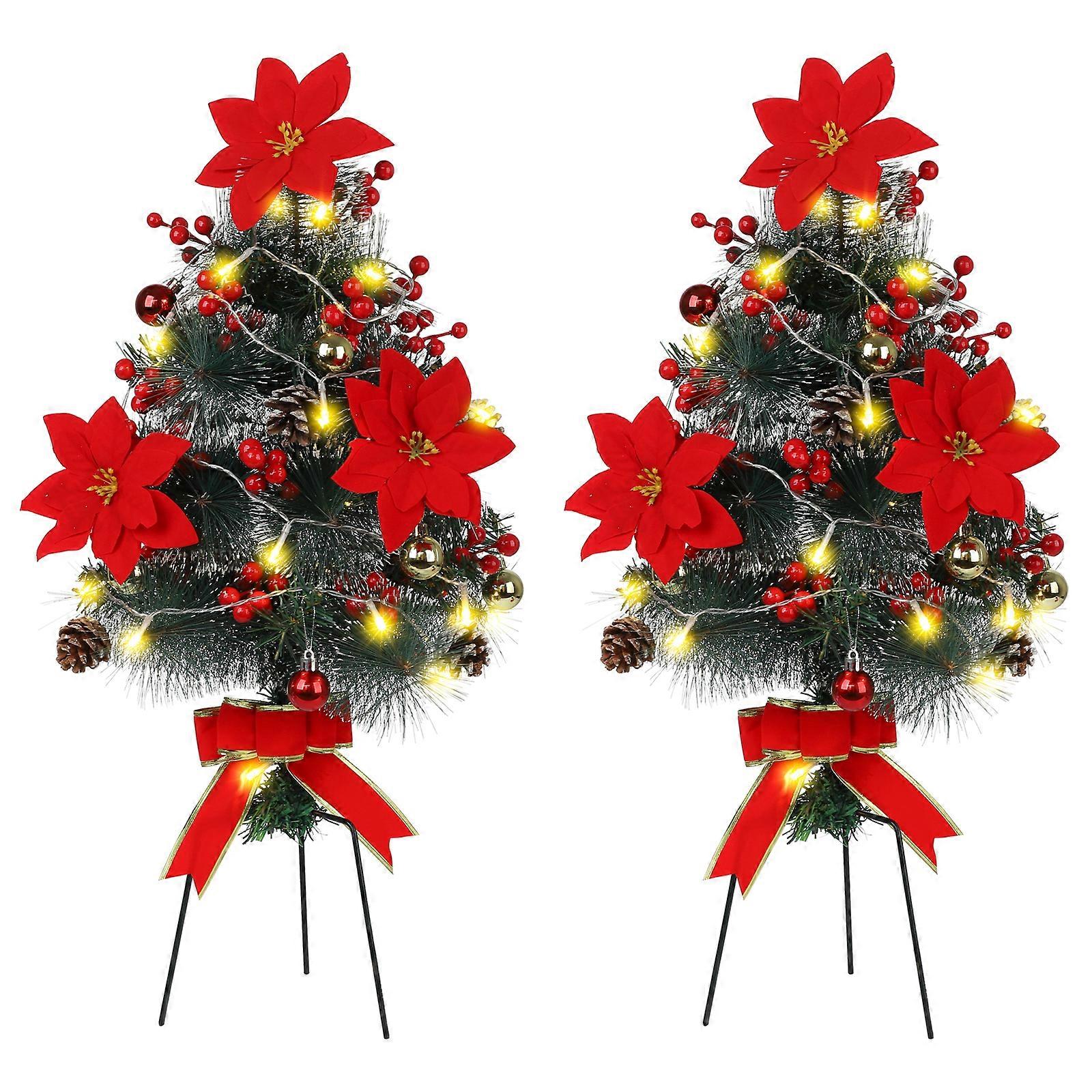 Outdoor Beach Christmas Tree Insertion Set - Includes Bare Tree and Accessories Pinecone is Natural, Pack of 6 Comes with 2 Pack of 5 Batteries