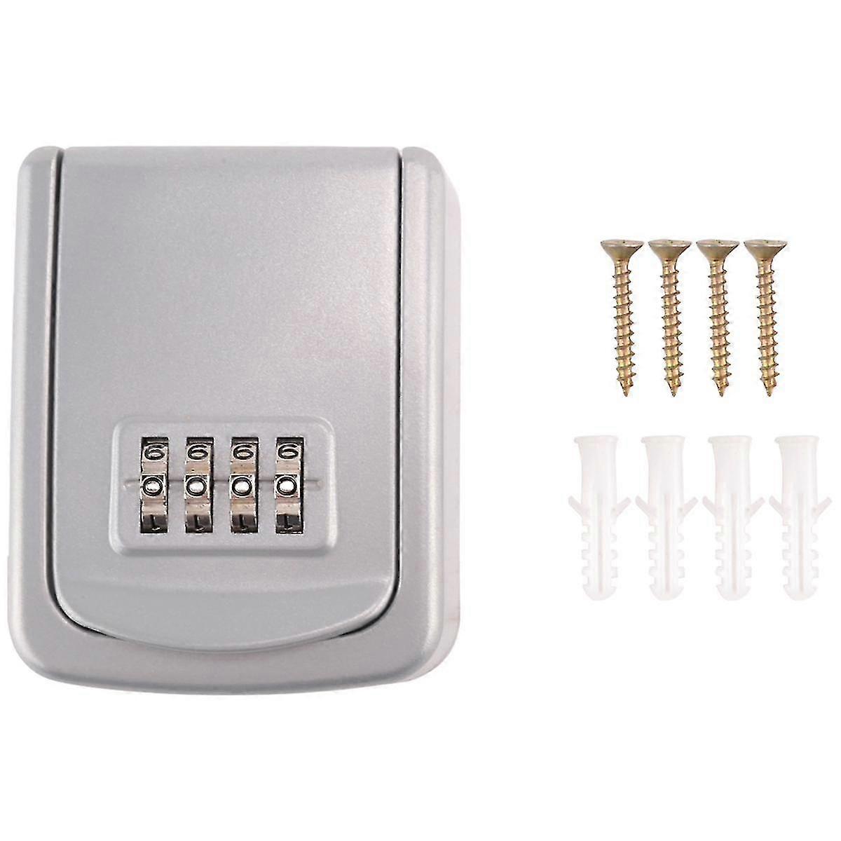 Key Lock Box Wall Mounted 4 Digit Combination Lock Box For House Key Weatherproof Security Key Storage Lock Box Silver
