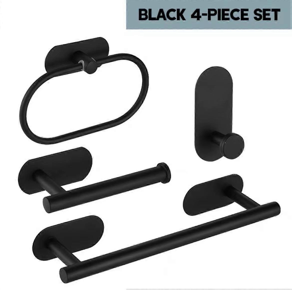 Black 4 Piece Bathroom Accessories Set Towel Rack