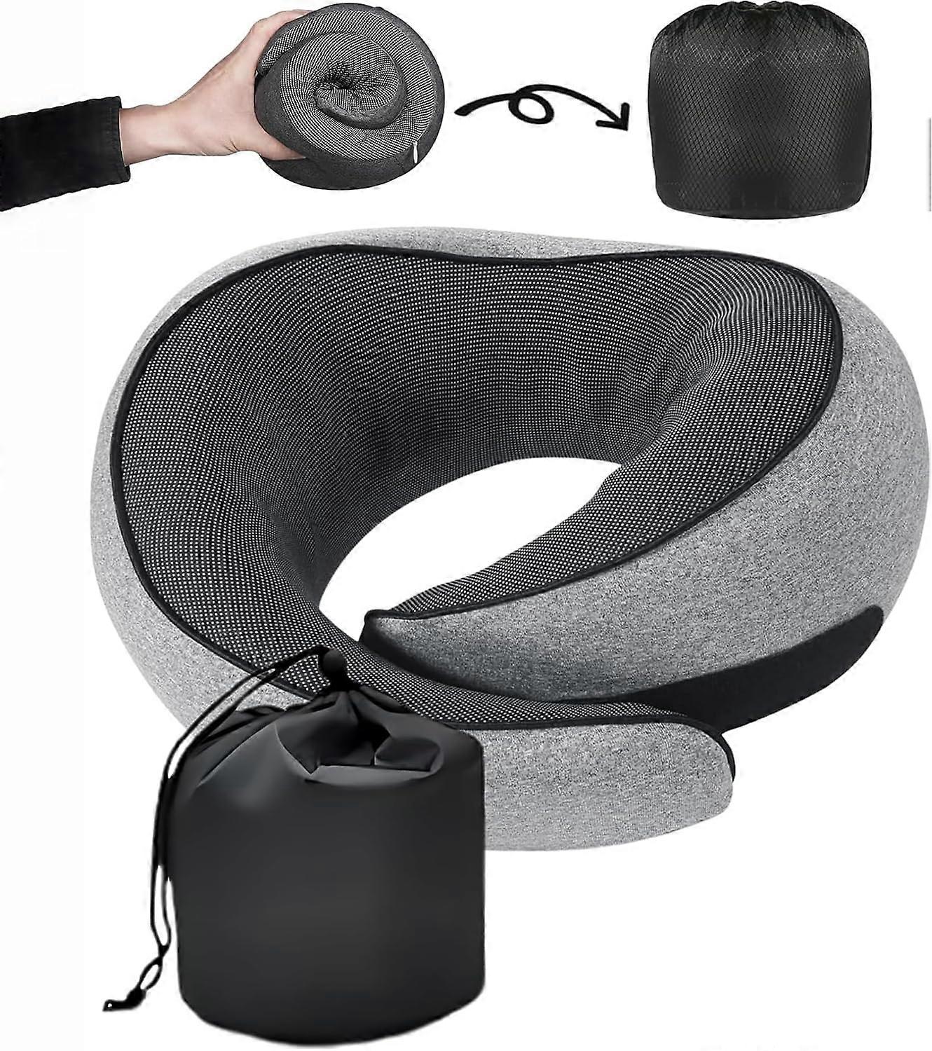 2024 New Travel Pillows for Airplanes, 100% Pure Memory Foam Neck Pillow for Airplanes, Comfortable Breathable Cover, 360 Support Stowable Pillows for