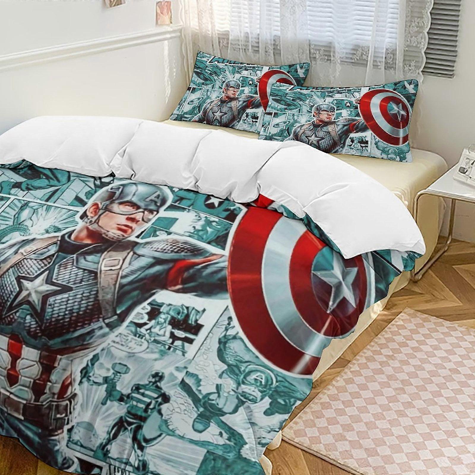 v3856  Bed Sheets Bedding Captain AmericaCartoon Collection 3-Piece Comforter Set, Personalized Bedding Decor for Kids And Teens  Bed Sheets  yuq3856