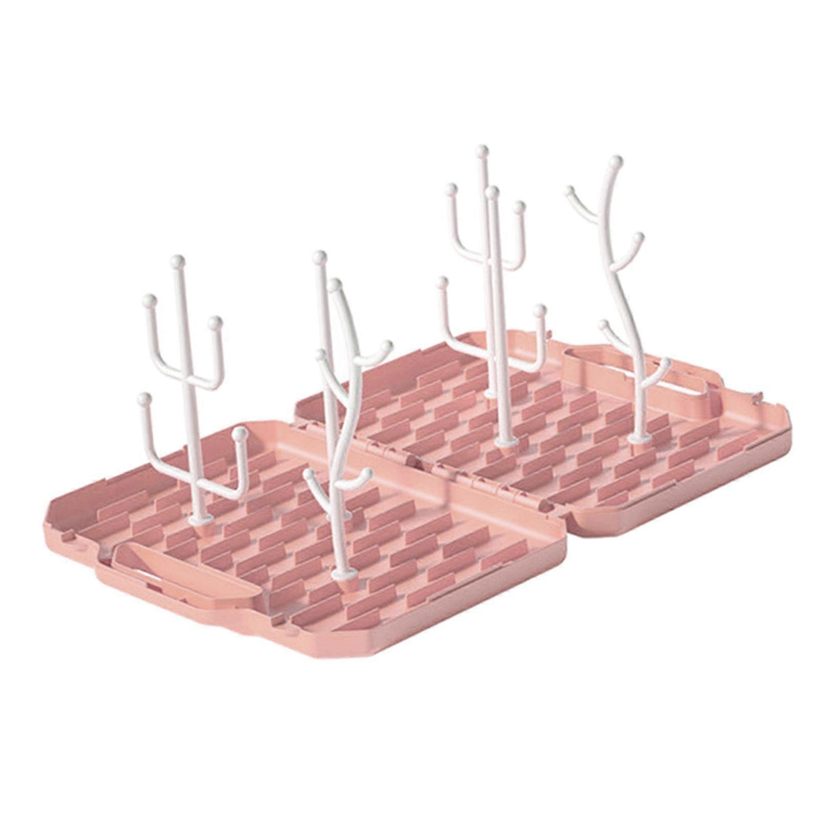 Portable Detachable Foldable Baby Bottle Cup Drying Rack Space Saving Pink
