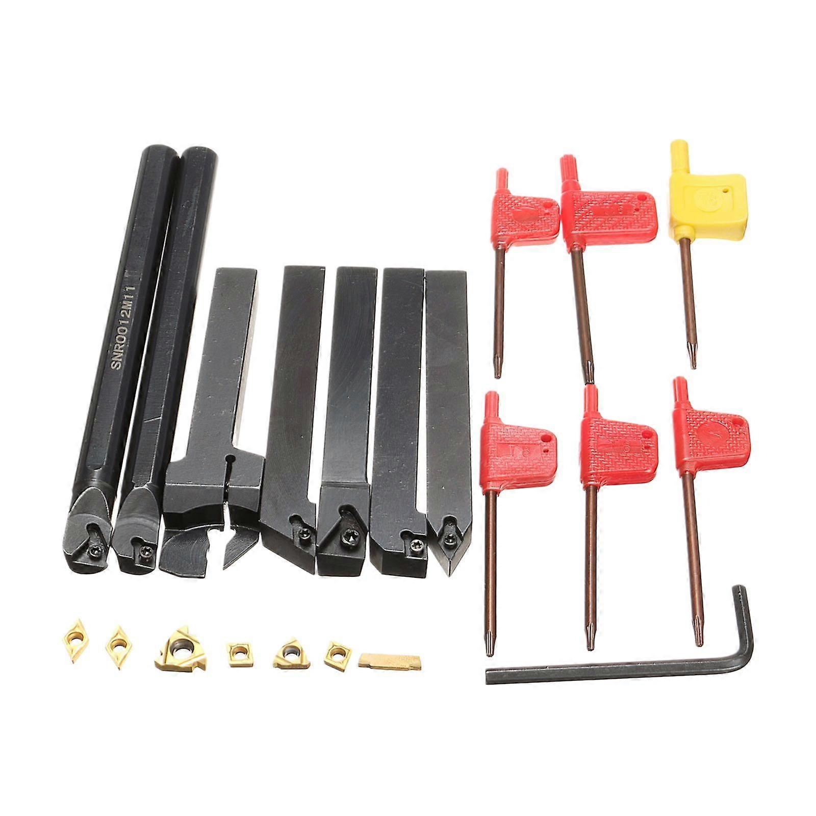 7 Pieces Lathe Turning Insert Tool with Carbide Inserts High Toughness Holder