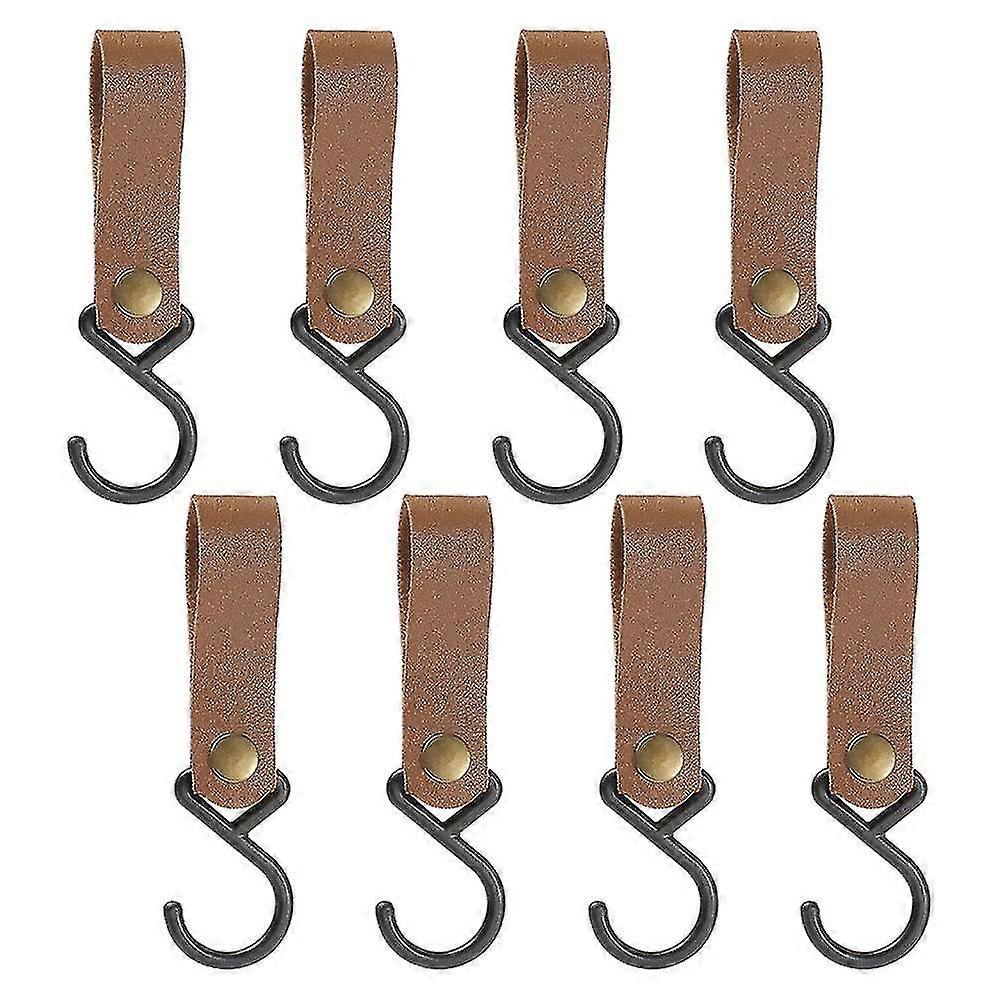 8pcs Leather S-hooks, Metal Hooks For Hanging, Camping Hook Hanger Stroller Hooks