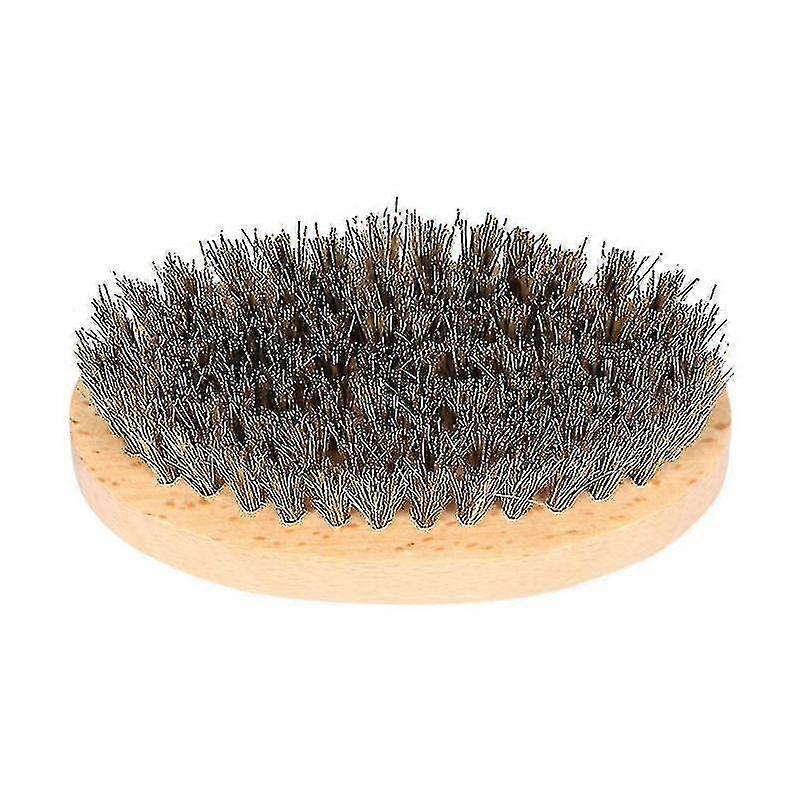 New2023 Oval Boar Bristle Men Beard Mustache Brush With Beech Handle In Natural Primary Color Shaving Brush (8.5x4.5x2.8cm)