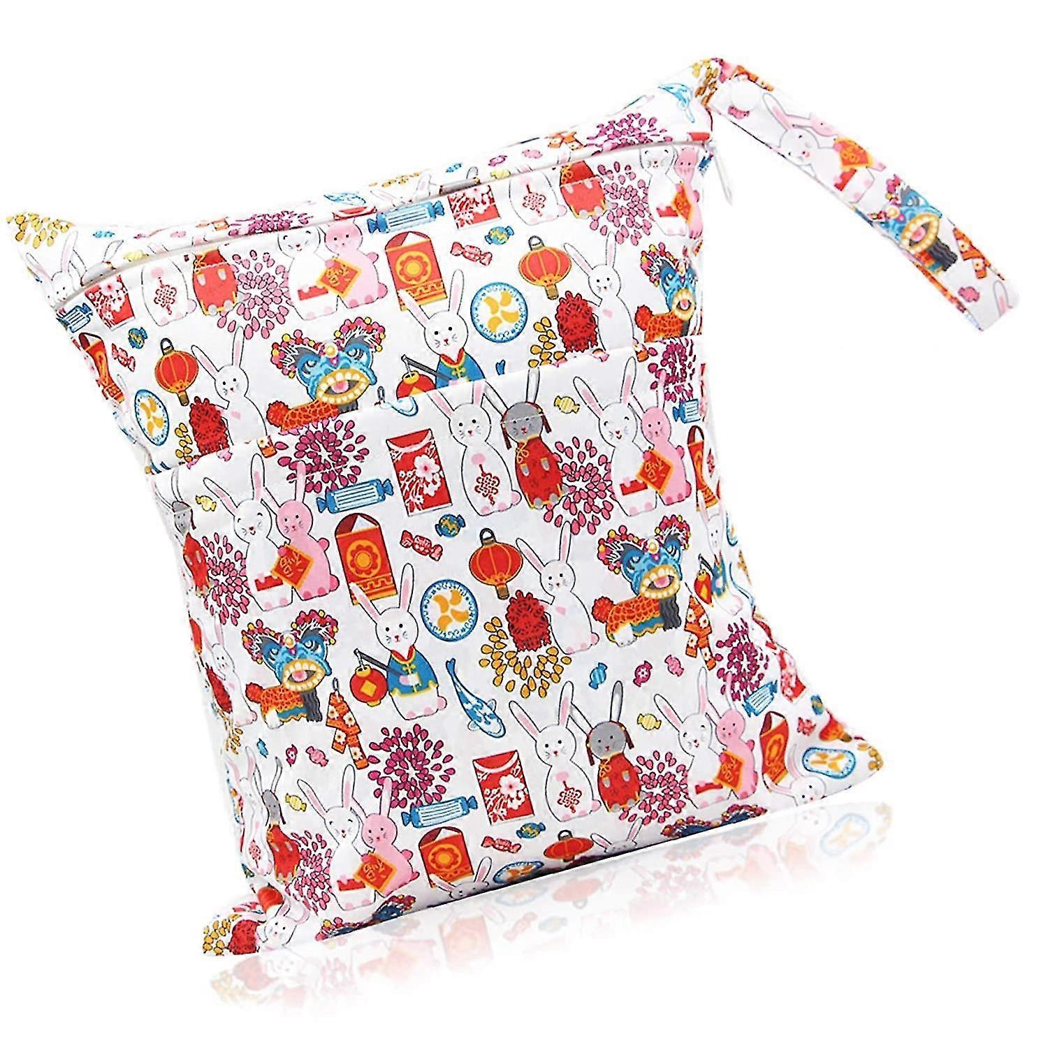 Double Zipper Bunny Printing Diaper Bag
