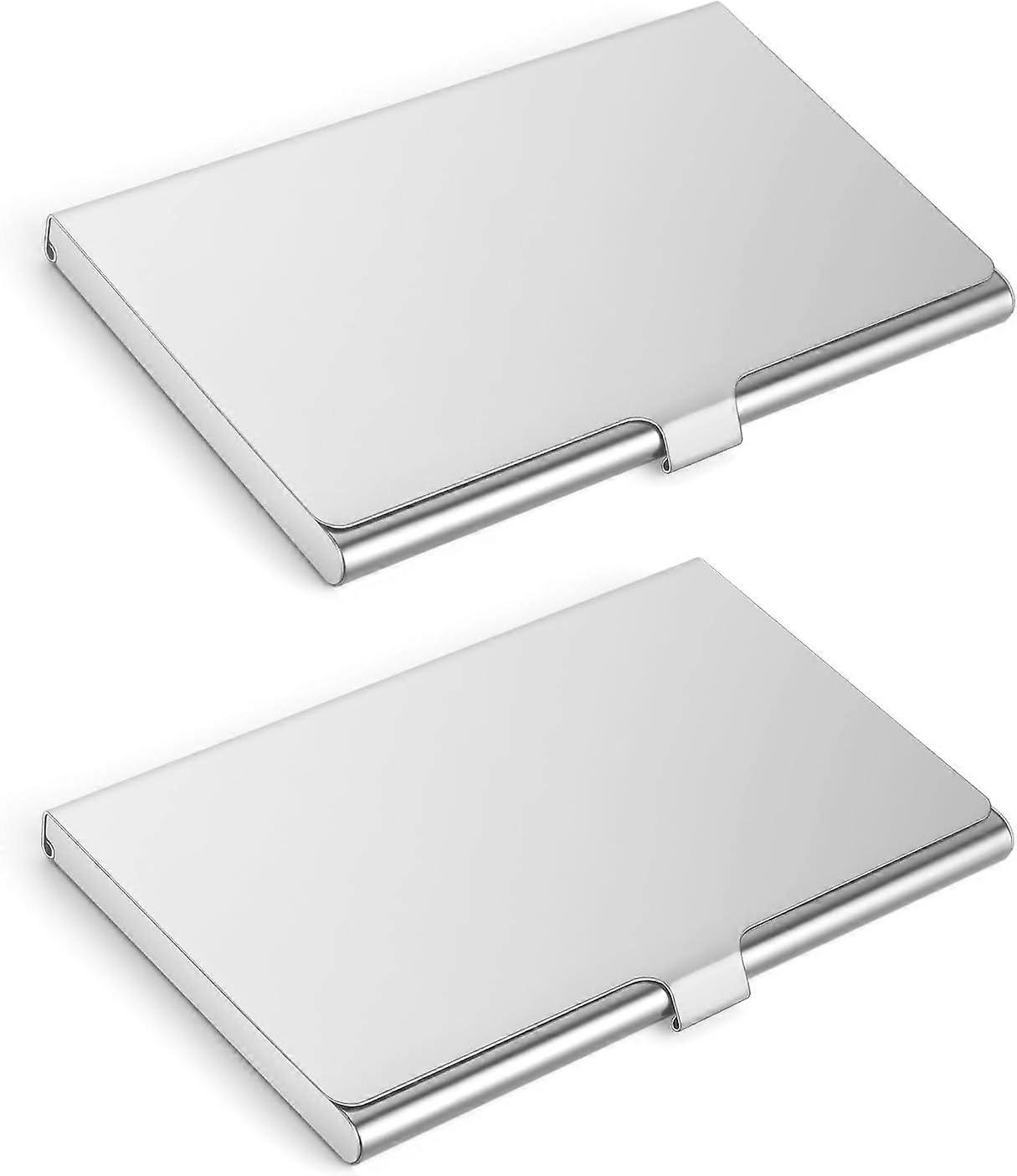 Slim Metal Business Card Holder, 2 Pack Stainless Steel Business Card Case, Super Lightweight Metal Business Card Holder for Men and Women, for Busin