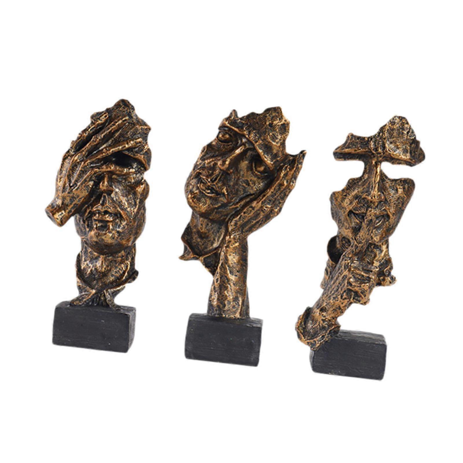 3 Pieces 6.3inch Thinking People Thinker Statue for Cafe Bar Decor Versatile Coppery