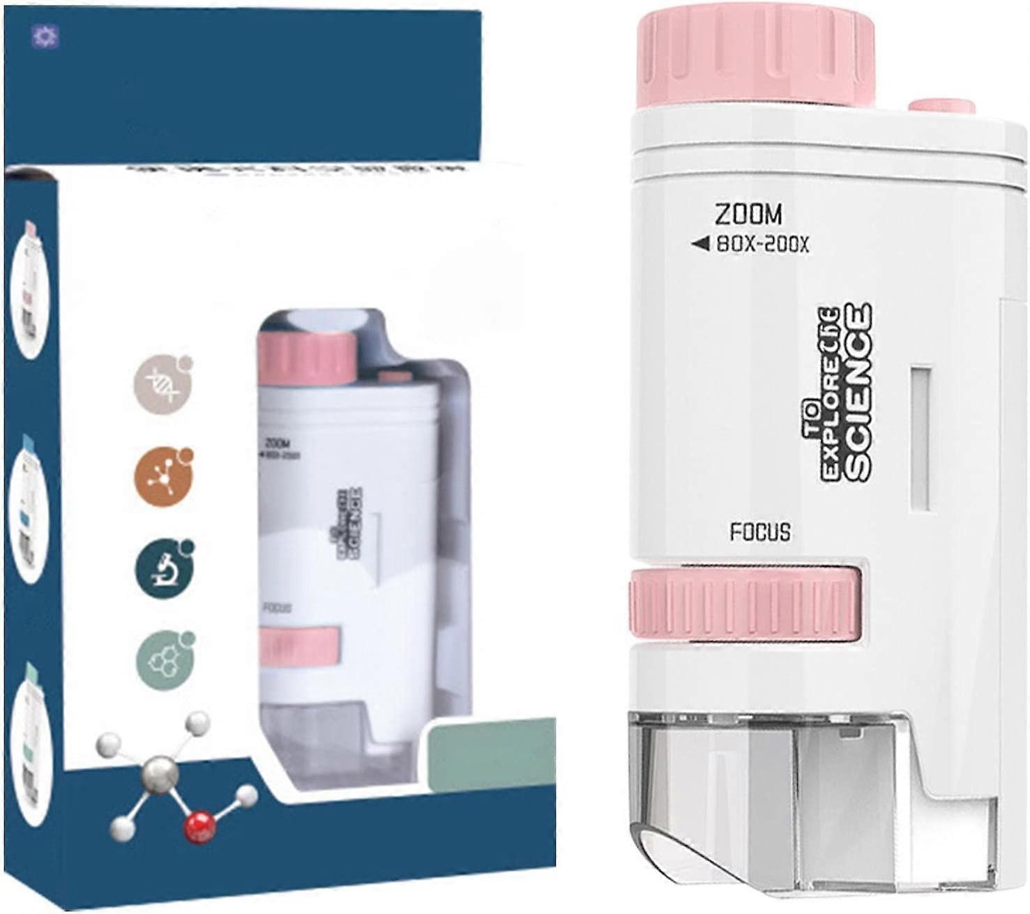 Pocket Microscope for Kids | Outdoor Portable Kids Science Microscope Toy Kit 80X-200X LED Lighted Microscope for Learning Education and Exploring
