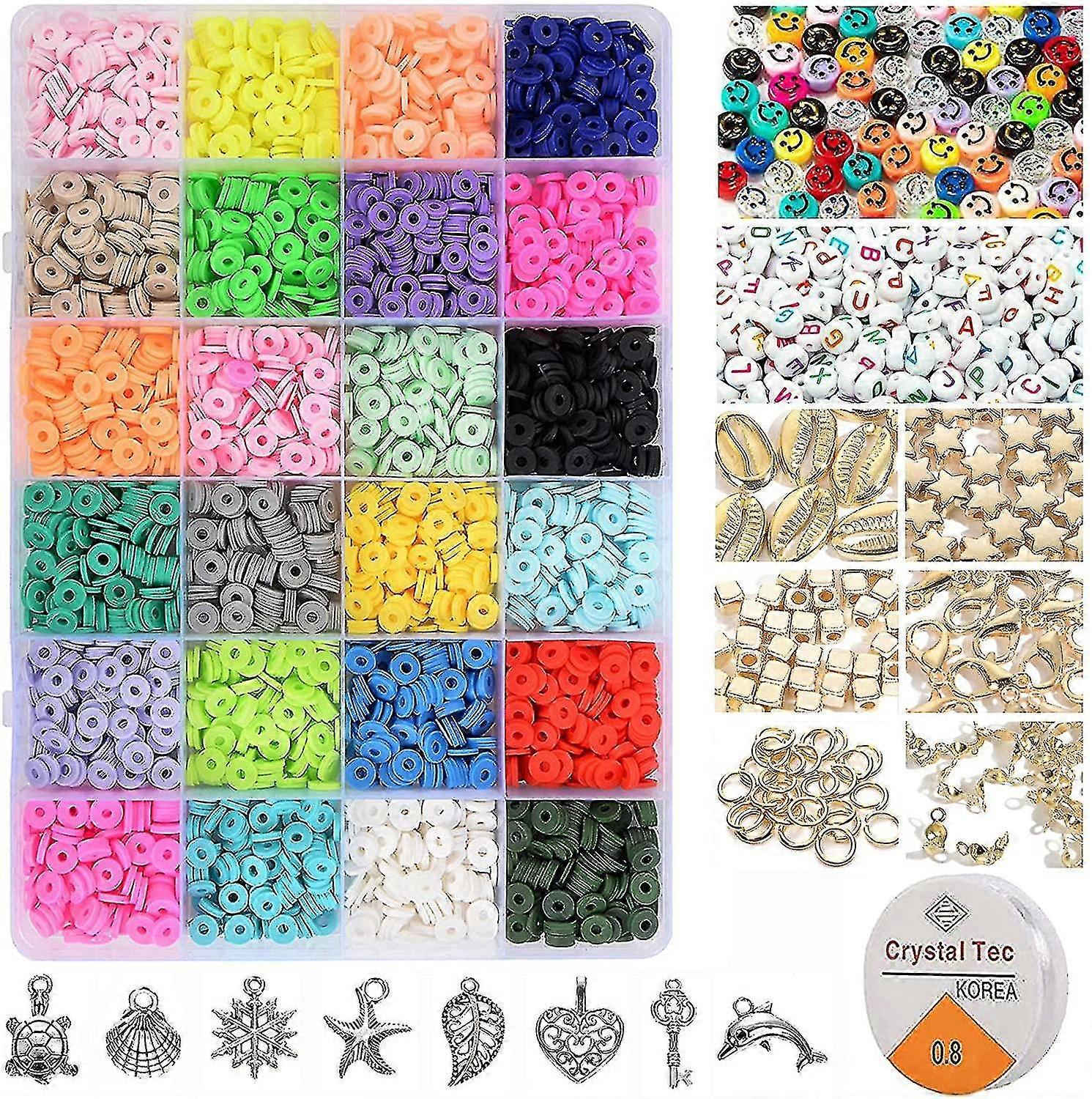 4000pcs クレイビーズ ジュエリーブレスレット作るキット 6mm 24 色フラットポリマー